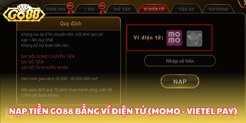 nạp tiền go88 qua ví điện tử